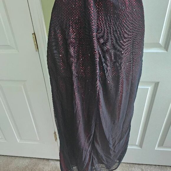 Vintage JSBoutique 90s Red & Black Beaded Criss Cross Back Maxi Formal Dress - Picture 7 of 15